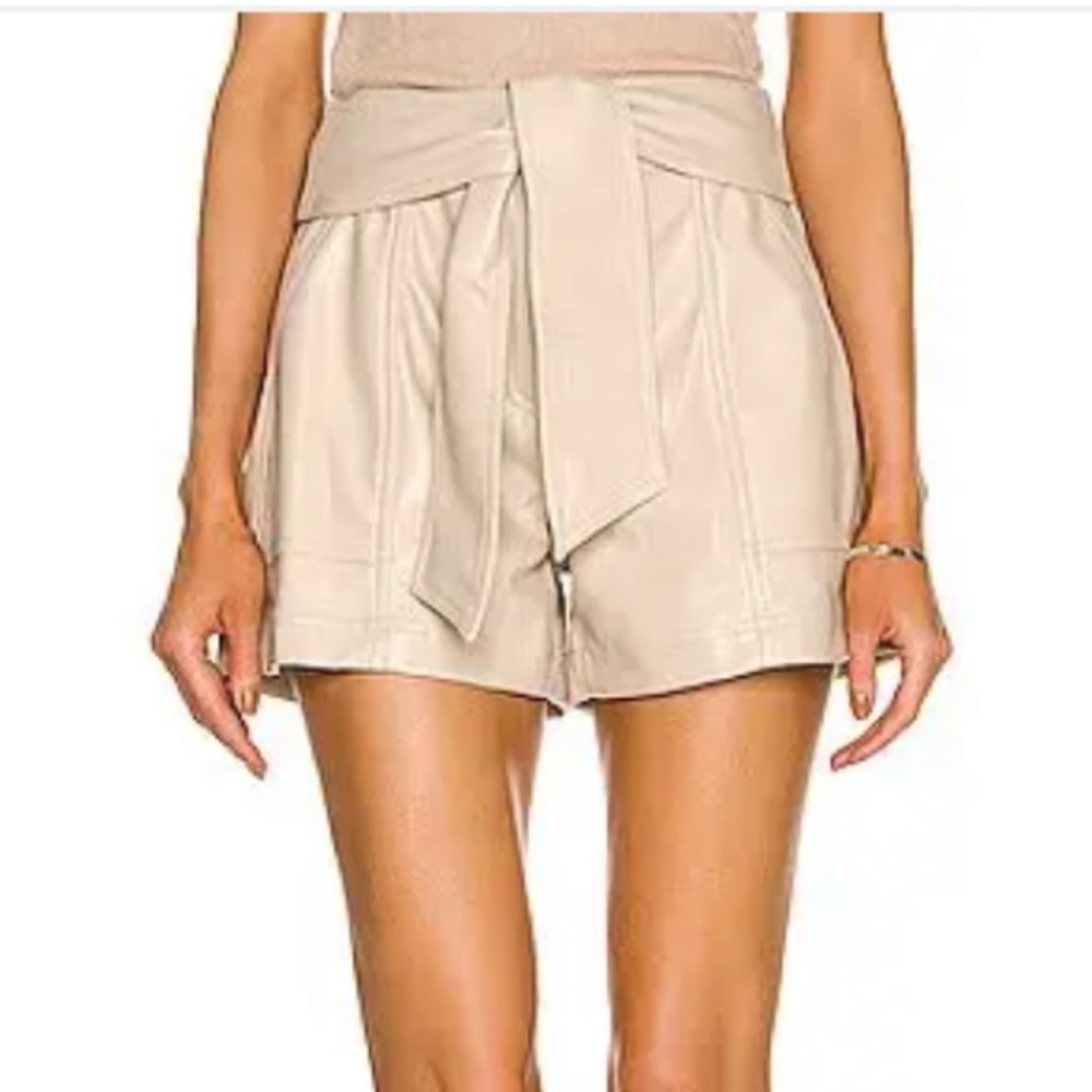 New Jonathan Simkhai‎ Mari Vegan Leather Tie Waist Short in Beige - Picture 2 of 10